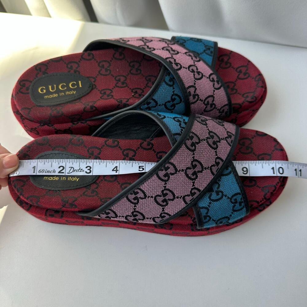 Gucci (EUR 41/US 10) GG Monogram Platform Slide Sandals - Red Logo Designer - Picture 10 of 11